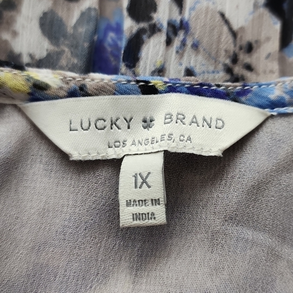 Lucky Brand Floral Short-Sleeve Peplum Top in Lavender, Yellow, Cream - Picture 6 of 8